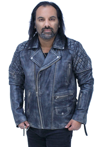 Quilted Taupe/Black Distressed Leather MC Jacket CC Pockets #MA2023QGK