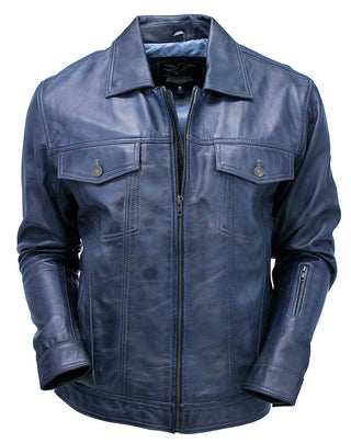 Men's Charcoal Gray Zip Front Leather Jean Jacket #MA241416GY