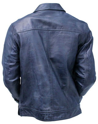 Men's Charcoal Gray Zip Front Leather Jean Jacket #MA241416GY