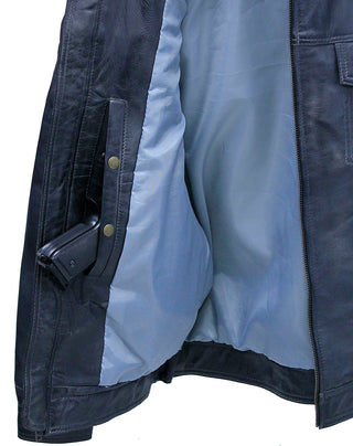 Men's Charcoal Gray Zip Front Leather Jean Jacket #MA241416GY