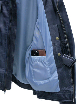 Men's Charcoal Gray Zip Front Leather Jean Jacket #MA241416GY