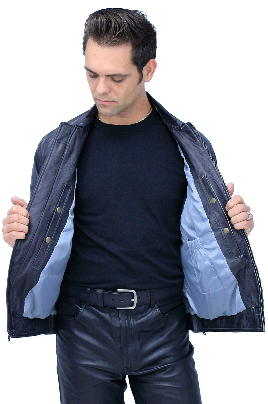 Men's Charcoal Gray Zip Front Leather Jean Jacket #MA241416GY