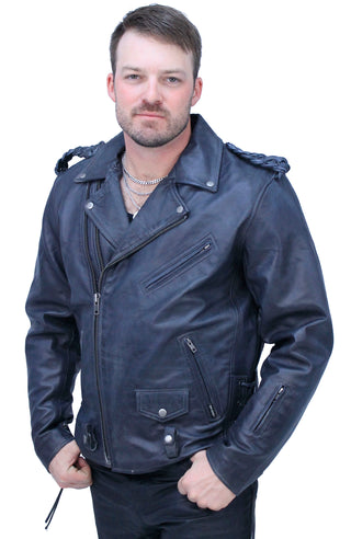 Men's Charcoal Gray Double Zip MC Leather Jacket #MA24800GGY