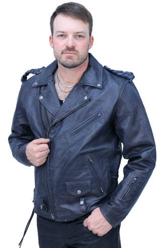 Men's Charcoal Gray Double Zip MC Leather Jacket #MA24800GGY
