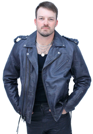 Men's Charcoal Gray Double Zip MC Leather Jacket #MA24800GGY