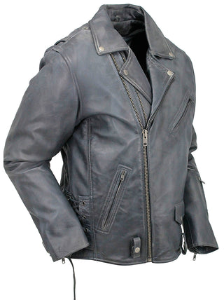 Men's Charcoal Gray Double Zip MC Leather Jacket #MA24800GGY