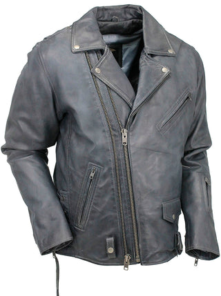 Men's Charcoal Gray Double Zip MC Leather Jacket #MA24800GGY