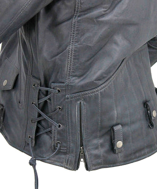 Men's Charcoal Gray Double Zip MC Leather Jacket #MA24800GGY