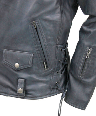 Men's Charcoal Gray Double Zip MC Leather Jacket #MA24800GGY