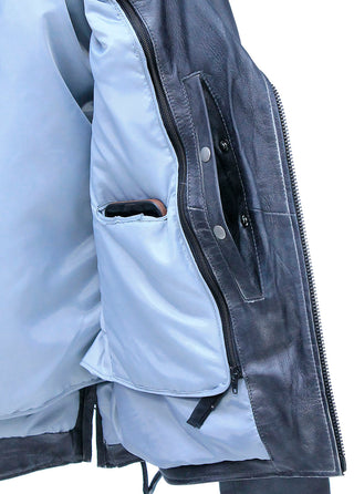 Men's Charcoal Gray Double Zip MC Leather Jacket #MA24800GGY