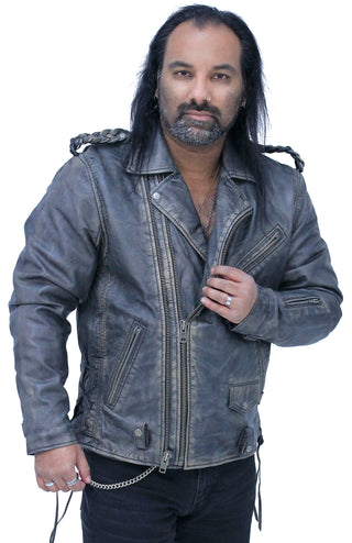 Men's Vintage Brown Double Zip MC Leather Jacket #MA24803GN