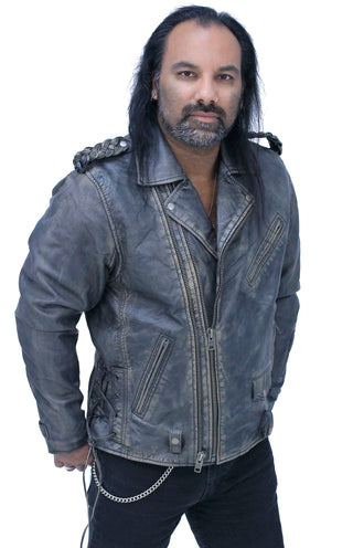 Men's Vintage Brown Double Zip MC Leather Jacket #MA24803GN