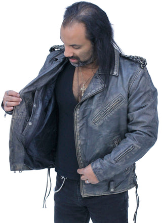 Men's Vintage Brown Double Zip MC Leather Jacket #MA24803GN
