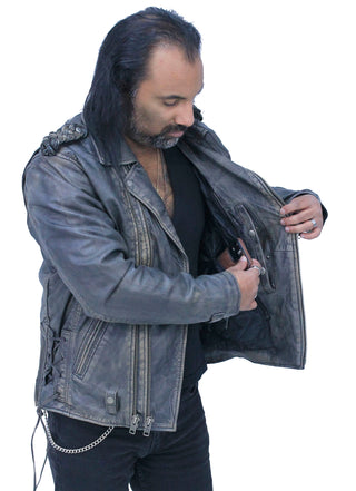 Men's Vintage Brown Double Zip MC Leather Jacket #MA24803GN