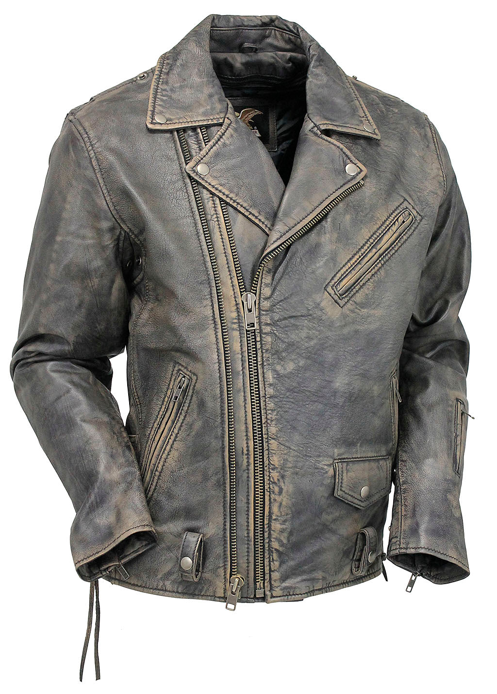Men's Vintage Brown Double Zip MC Leather Jacket #MA24803GN