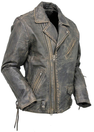 Men's Vintage Brown Double Zip MC Leather Jacket #MA24803GN