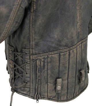 Men's Vintage Brown Double Zip MC Leather Jacket #MA24803GN