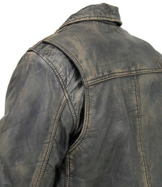 Men's Vintage Brown Double Zip MC Leather Jacket #MA24803GN