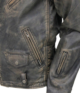 Men's Vintage Brown Double Zip MC Leather Jacket #MA24803GN