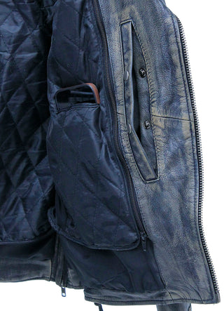 Men's Vintage Brown Double Zip MC Leather Jacket #MA24803GN