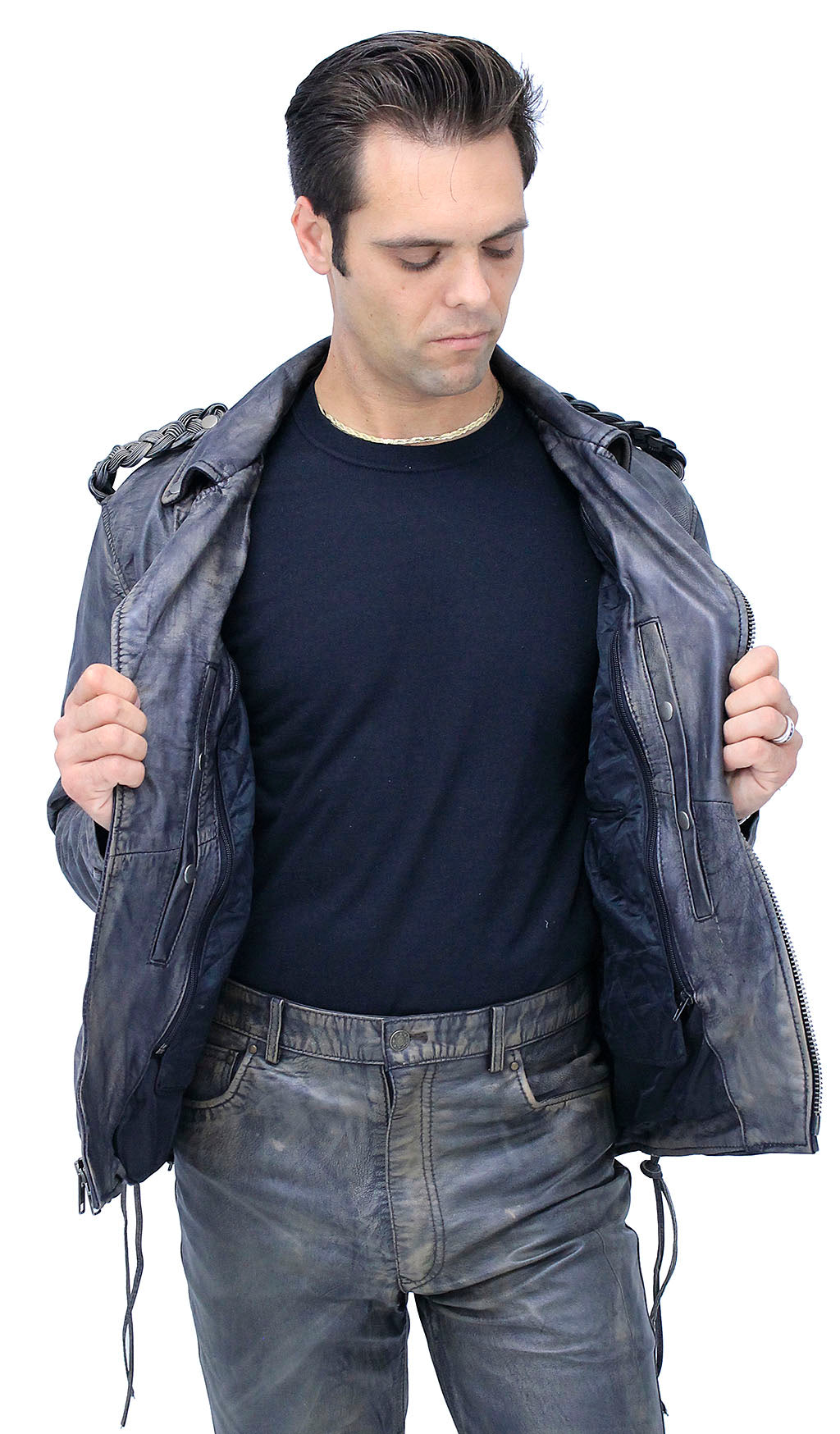 Men's Vintage Brown Double Zip MC Leather Jacket #MA24803GN