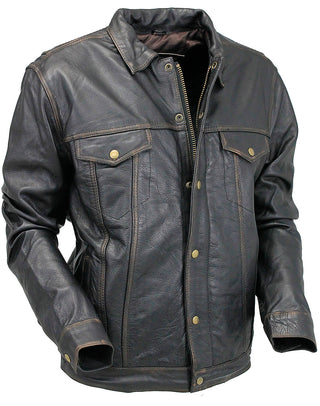Men's Vintage Brown Vented trucker Jacket in Premium Buffalo Leather #MA6643GN