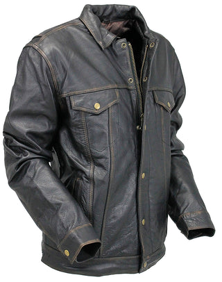 Men's Vintage Brown Vented trucker Jacket in Premium Buffalo Leather #MA66431GN
