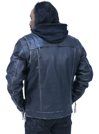 Men's Vented Concealed Pockets Vintage Black Jacket w/Hood #MA6905VHZK