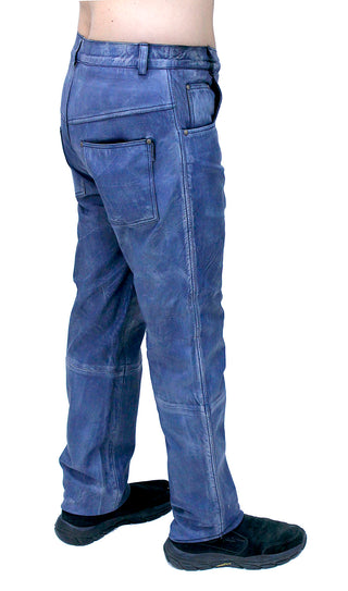 Men's Hand Antiqued Leather Blue Jeans #MP5935U