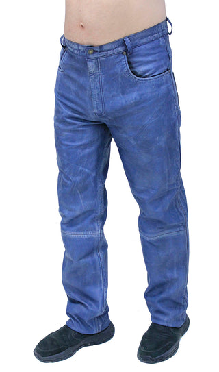 Men's Hand Antiqued Leather Blue Jeans #MP5935U