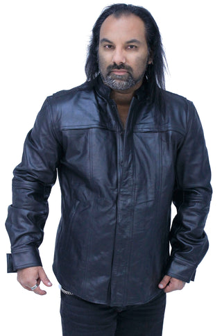 Men's Vented Black Leather Shirt w/Easy Access Pocket #MS22070VGK