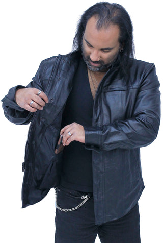 Men's Vented Black Leather Shirt w/Easy Access Pocket #MS22070VGK