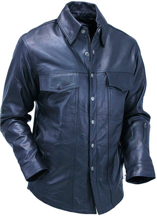 Men's Classic Black Leather Shirt with Zipper and Snaps #MS24804GK
