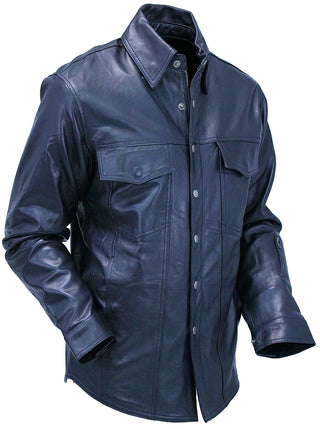 Men's Classic Black Leather Shirt with Zipper and Snaps #MS24804GK