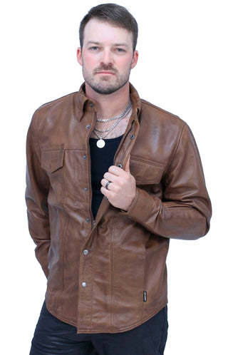Men's Antiqued Brown Leather Shirt #MS24805GN