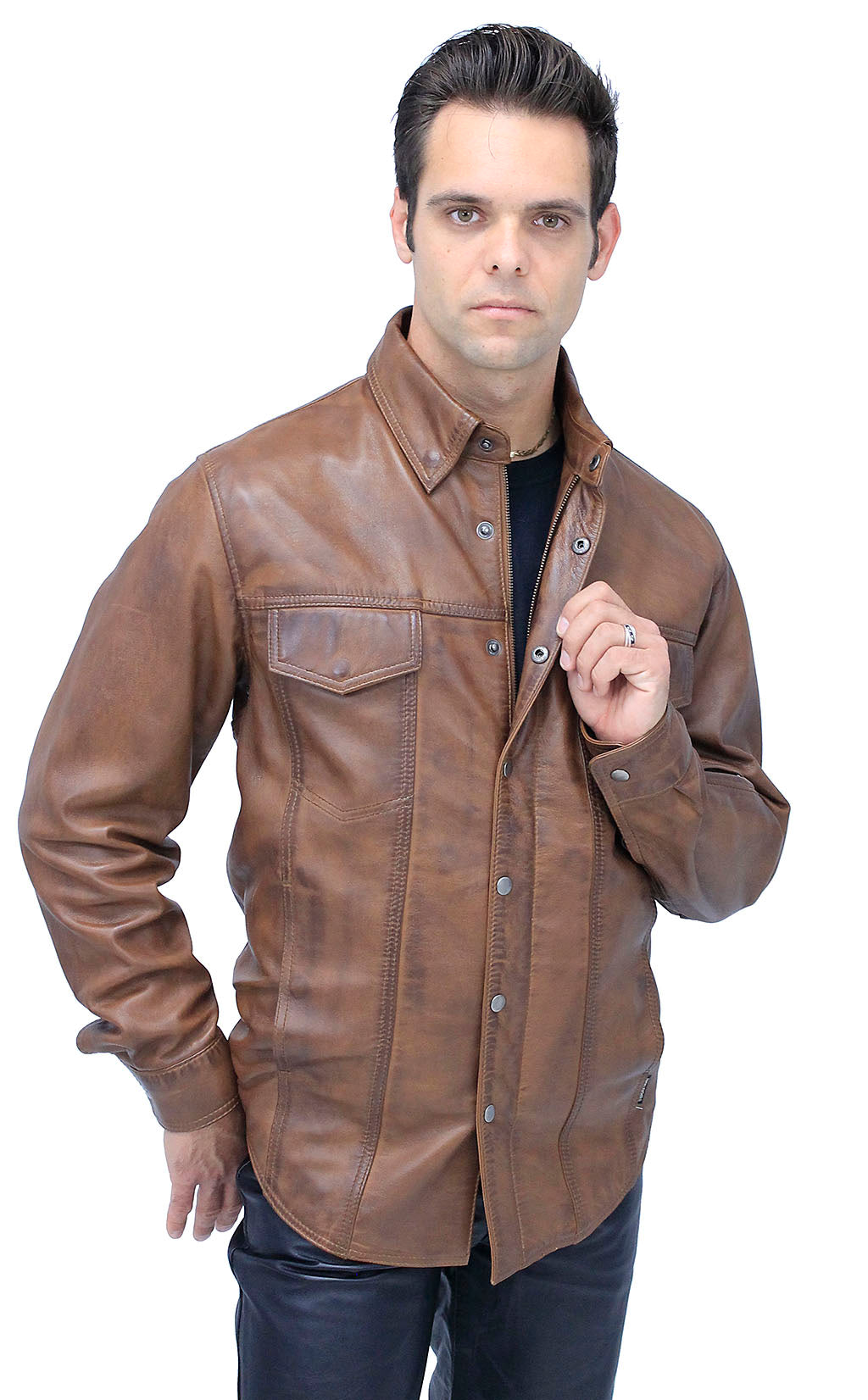 Men's Antiqued Brown Leather Shirt #MS24805GN