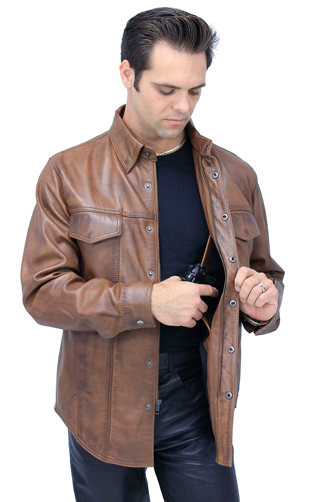 Men's Antiqued Brown Leather Shirt #MS24805GN