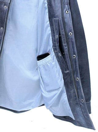 Men's Classic Black Leather Shirt with Zipper and Snaps #MS24804GK