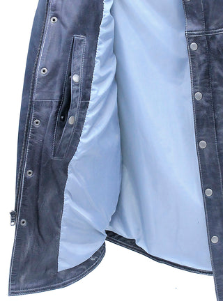 Men's Classic Black Leather Shirt with Zipper and Snaps #MS24804GK