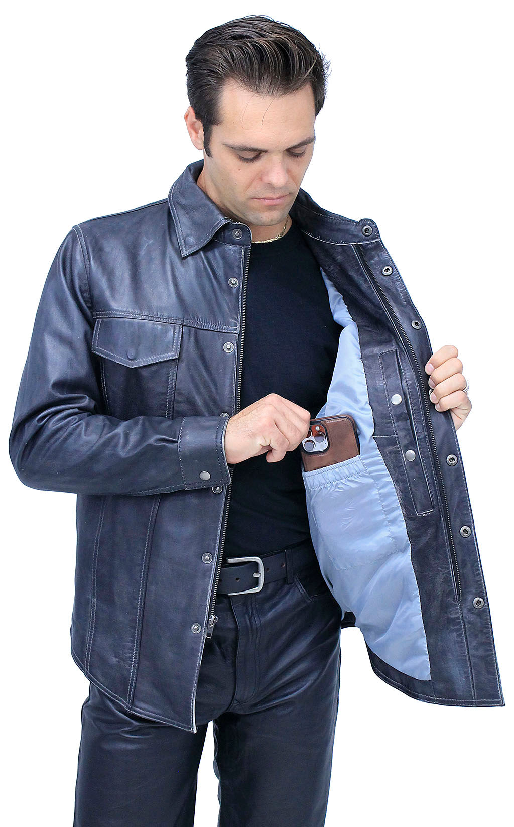 Men's Charcoal Gray Leather Shirt #MS24806GGY