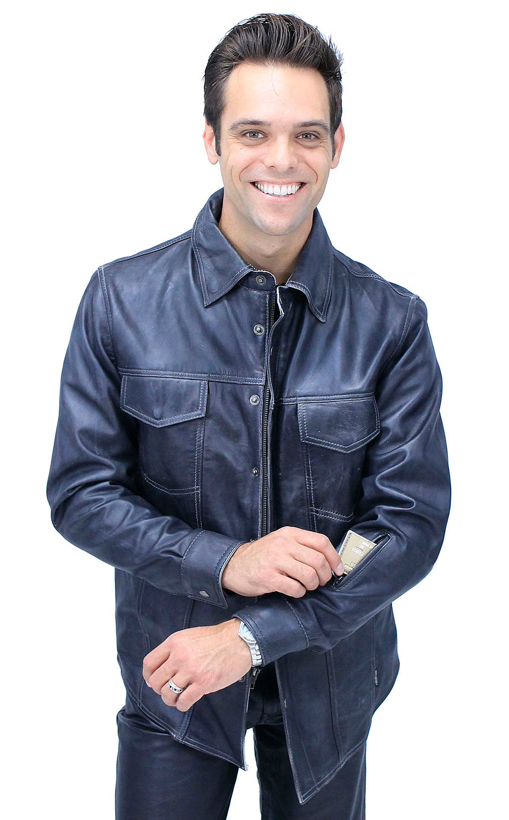 Men's Charcoal Gray Leather Shirt #MS24806GGY