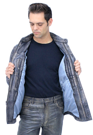 Men's Leather Shirt in Taupe/Black Vintage Lambskin #MS24807GK