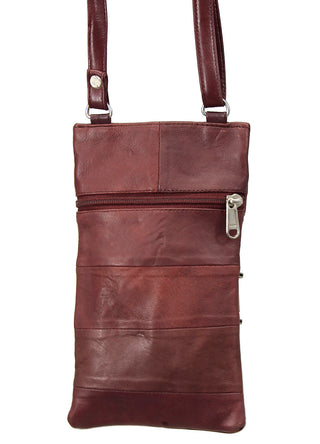 Tall Burgundy Leather 5 Zipper Cell Phone and Crossbody Purse #P10281BG