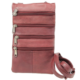 Tall Burgundy Leather 5 Zipper Cell Phone and Crossbody Purse #P10281BG