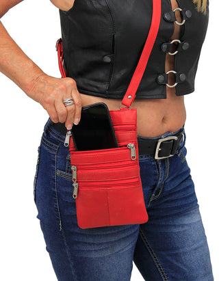 Tall Red Leather 5 Zipper Cell Phone and Crossbody Purse  #P10286R