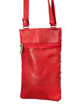 Tall Red Leather 5 Zipper Cell Phone and Crossbody Purse  #P10286R