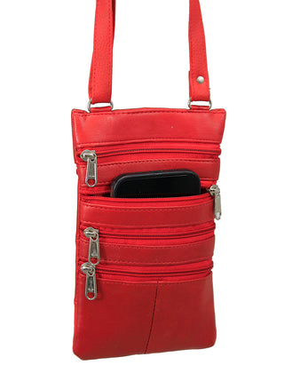 Tall Red Leather 5 Zipper Cell Phone and Crossbody Purse  #P10286R