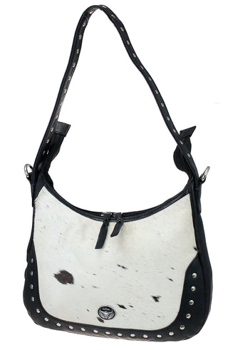 Black Hair-on Heavy Leather Purse with Studding #P26216HK