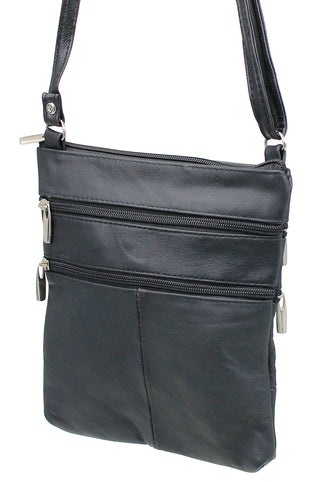 5 Pocket Black Leather Cross Body Bag #P30030K