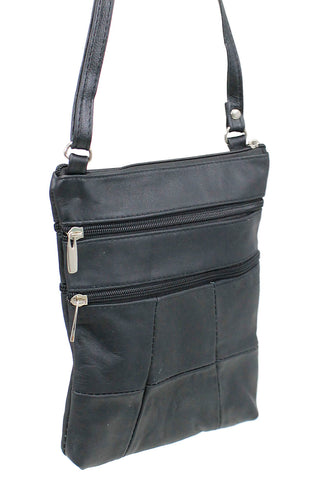 5 Pocket Black Leather Cross Body Bag #P30030K